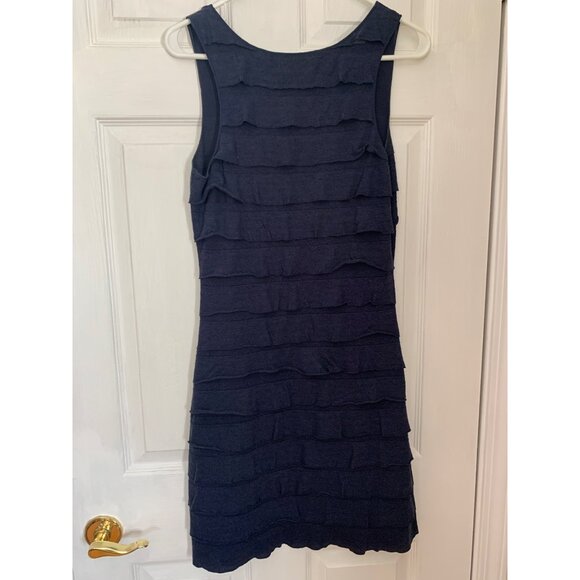 Max Edition Bodycon Mini Dress Womens Navy Small Sleevless Ruffle - Picture 2 of 7